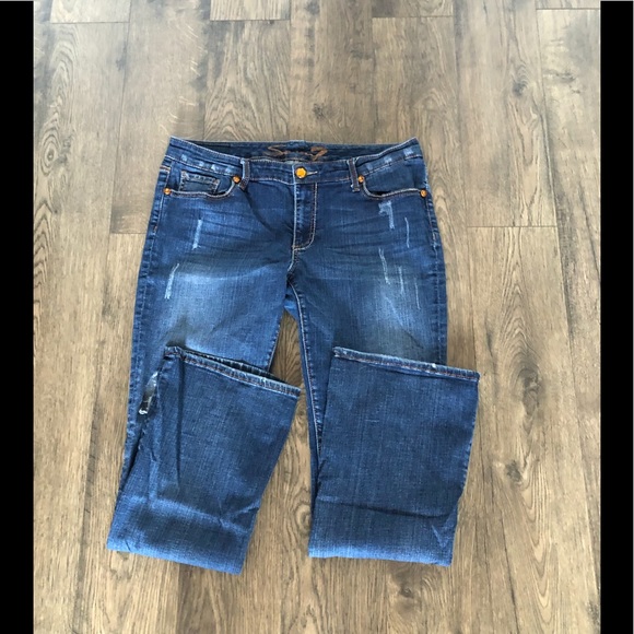 SEVEN7 distressed darker jeans with topaz detail - Picture 3 of 12